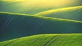 Beautiful spring landscape with field of grass hills at sunset. Waves in nature Moravian Tuscany - Czech Republic - Europe Royalty Free Stock Photo