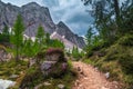 Beautiful spring landscape with hiking trail in Julian Alps, Slovenia