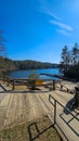 A beautiful spring landscape at Unicoi Lake with rippling blue water and lush green trees, grass and plants at Unicoi Beach Royalty Free Stock Photo