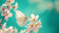 Beautiful spring nature background with butterfly lovely blossom Beautiful wildflowers AI Generative