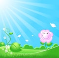 Beautiful spring nature background with sunbeam