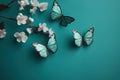 Beautiful spring nature concept with butterfly on background - Generative AI Royalty Free Stock Photo