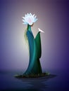 Beautiful spring new look idea, sping fairy, spring fantasy icon fantastic spring, silhouette of woman with lily flower