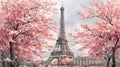 Beautiful Spring Scene with Cherry Blossoms and Eiffel Tower Royalty Free Stock Photo