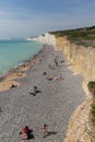 Birling gap beach and Seven Sisters white chalk cliffs East Sussex England UK beautiful British coastline