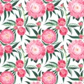 Beautiful spring tender graphic floral composition of a pink peonies with green leaves pattern