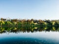 Beautiful Spring Trees Reflections In Water Lake Of Tineretului Park In Bucharest Royalty Free Stock Photo