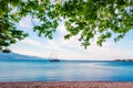 Beautiful spring view of the Nafpaktos shore. Fantastic morning scene of the Gulf of Corinth, Greece, Europe. Traveling concept