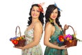 Beautiful spring women holding flowers Royalty Free Stock Photo