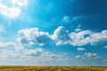 Beautiful springtime clouds over canola rapeseed field Royalty Free Stock Photo