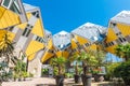 Beautiful square inside yellow cube houses in Rotterdam