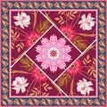 Beautiful square patchwork pattern with flowers, mandala and paisley frame in vector. Country style. Indian motives