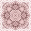 Beautiful square pattern with mandalas in dusty rose colors. Bandana print. Fashion design for scarf, shawl, kerchief