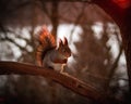 beautiful squirrel illuminated by the rays of the morning sun