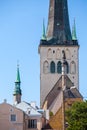 Beautiful St. Olaf Oleviste church in the Old Town of Tallinn, Estonia at summer Royalty Free Stock Photo