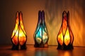 beautiful stained glass lamps casting colorful shadows