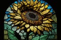 A beautiful stained glass sunflower created by generative Ai Royalty Free Stock Photo