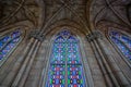 Beautiful stained glass window. leaded Coloured glass window in a Church.