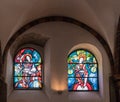 Beautiful stained glass windows in an alcove in the church of Saint Severus in Boppard, Germany