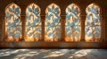 Beautiful stained glass windows in the cloister of the mosque