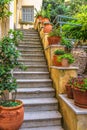Beautiful stair of cozy alley on Acropolis slope in Athens