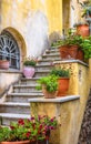 Beautiful stair of cozy alley on Acropolis slope in Athens