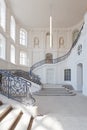 Beautiful staircase, spiral staircase in white and gray