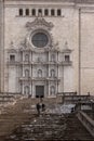 Beautiful stairs to the basilica of Girona, Spain