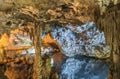 Beautiful stalactites and stalagnites of Neptune`s Grotto- cave near Alghero, Sardinia, Italy