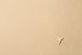 Beautiful starfish and space for text on beach sand, top view. Summer vacation