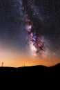 Beautiful starry sky and mountains. Milky way galaxy. Astronomy background.