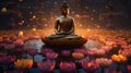 beautiful statue of buddha sakyamuni in buddhism stands on a golden lotus generative AI