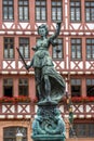 Beautiful statue at Fountain of Justice Gerechtigkeitsbrunnen in Romerberg, Frankfurt