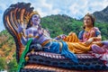 Beautiful statues of Lord Vishnu and Lakshmi at the Ganga riverbank