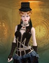 Beautiful steampunk blonde lady with hat Royalty Free Stock Photo