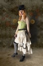 Beautiful Steampunk Woman Portrait Grunge Background