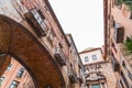 Beautiful steps and archway of the Pujada de Sant Domenec located in the Jewish Quarter of Girona, Spain Royalty Free Stock Photo