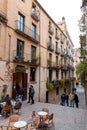 Beautiful steps and archway of the Pujada de Sant Domenec located in the Jewish Quarter of Girona, Spain Royalty Free Stock Photo