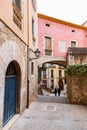 Beautiful steps and archway of the Pujada de Sant Domenec located in the Jewish Quarter of Girona, Spain Royalty Free Stock Photo