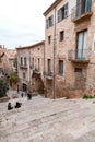 Beautiful steps and archway of the Pujada de Sant Domenec located in the Jewish Quarter of Girona, Spain Royalty Free Stock Photo