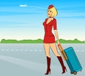 Beautiful stewardess with suitcase.
