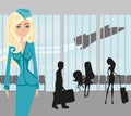 Beautiful stewardess and tourists at the airport Royalty Free Stock Photo