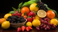 Beautiful still life composition with a variety of fresh berries and fruits in a low key setting Royalty Free Stock Photo