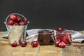 A beautiful still life with delicious ripe cherries in metal Royalty Free Stock Photo