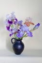 Still life with clay jug and kettle, Cup and basket with embroidered flower towel Royalty Free Stock Photo