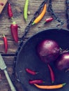 Beautiful still life with red onion and chili