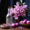 Beautiful still life with a rustic style bouquet of pink flowers. Royalty Free Stock Photo