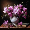 Beautiful still life with a rustic style bouquet of pink flowers. Royalty Free Stock Photo