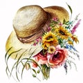 Stay Cool and Stylish: A Summer Straw Hat with Flowers AI Generated Royalty Free Stock Photo