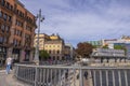 Beautiful Stockholm cityscape view. People walking in one of central streets. Royalty Free Stock Photo